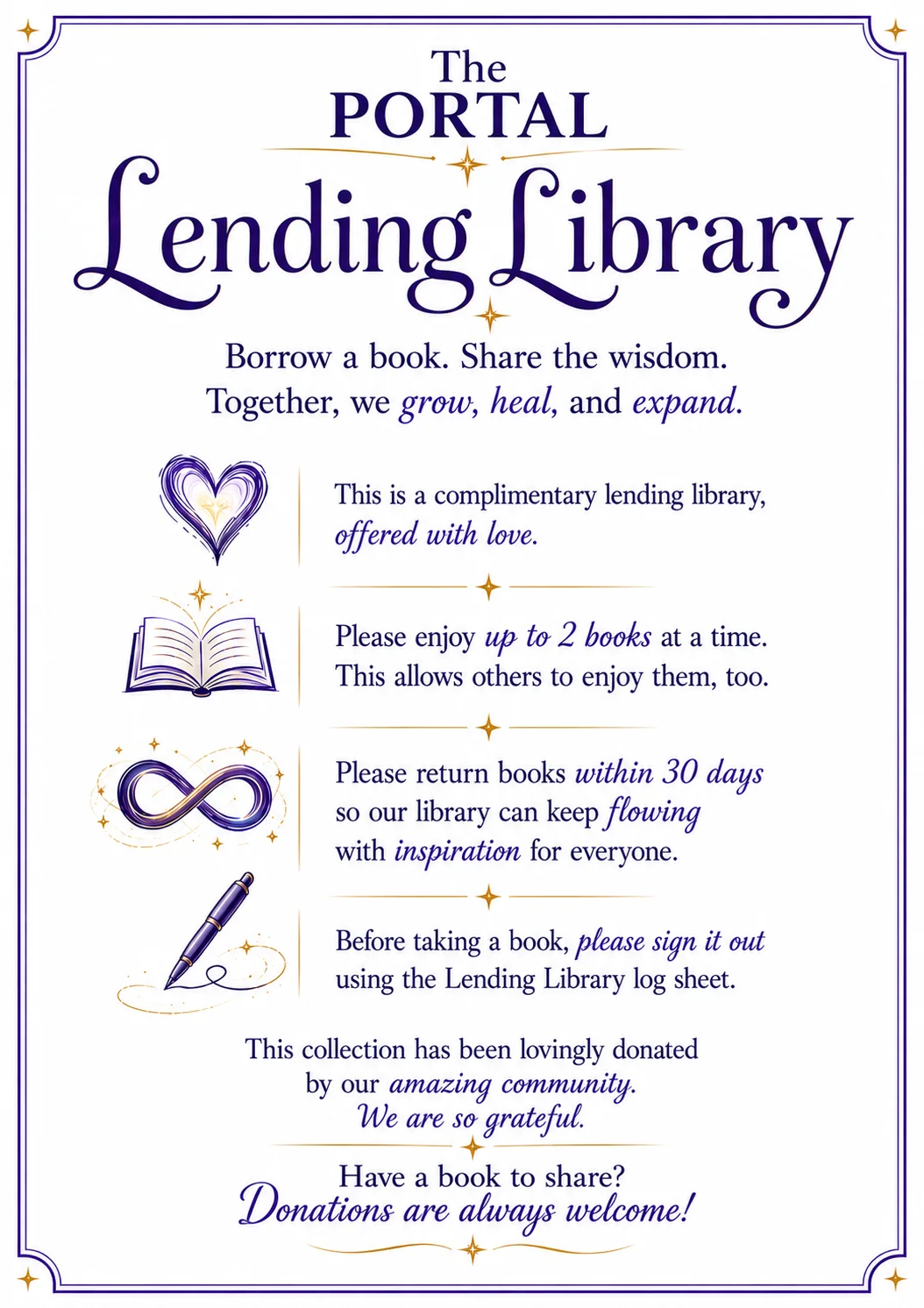 The Portal Lending Library — borrow a book and share the wisdom